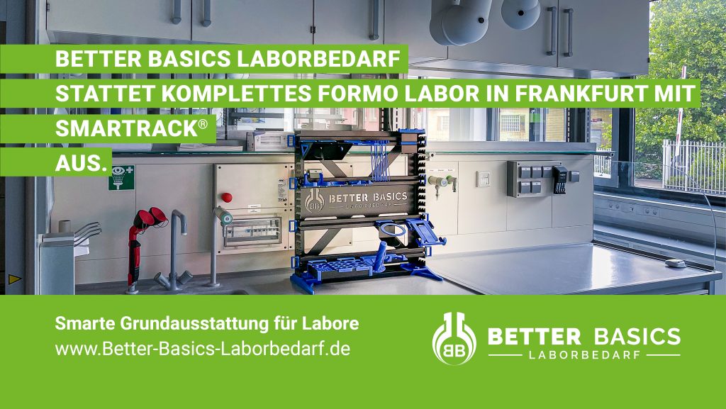 Better Basics Laborbedarf stattet komplettes Labor von Formo in Frankfurt mit dem modularen Organisationssystem für Laborarbeitsplätze - dem SmartRack® - aus.