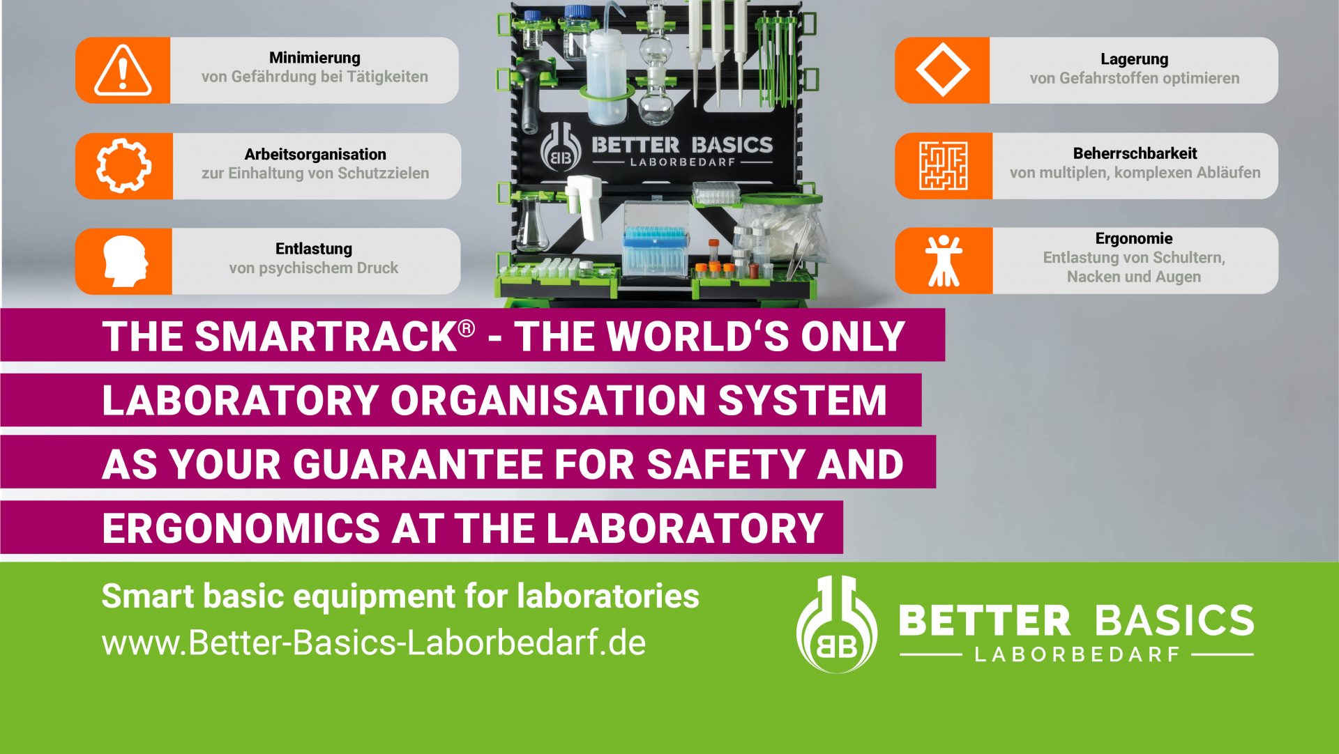 The SmartRack® - The world's only laboratory organisation system as your guarantee for safety and ergonomics at the laboratory workplace