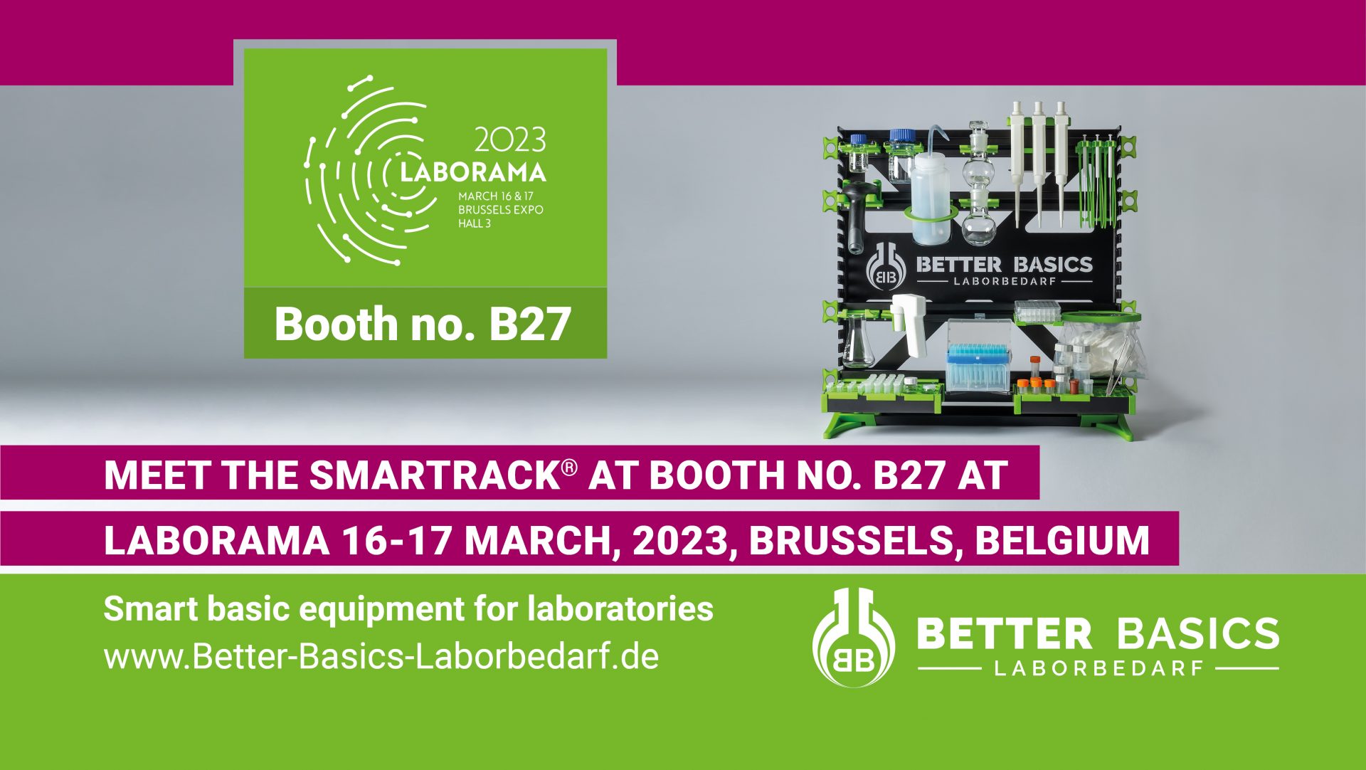 Visit the SmartRack® at booth B27 at Laborama, March 16-17, 2023, Brussels Expo, Hall 3, Brussels, Belgium.