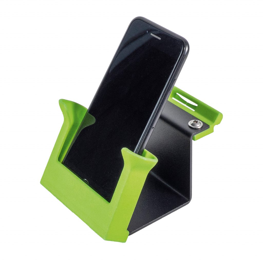 Halterung für ZEBRA Handscanner TC22 schräg stehend, Schrägansicht bestückt