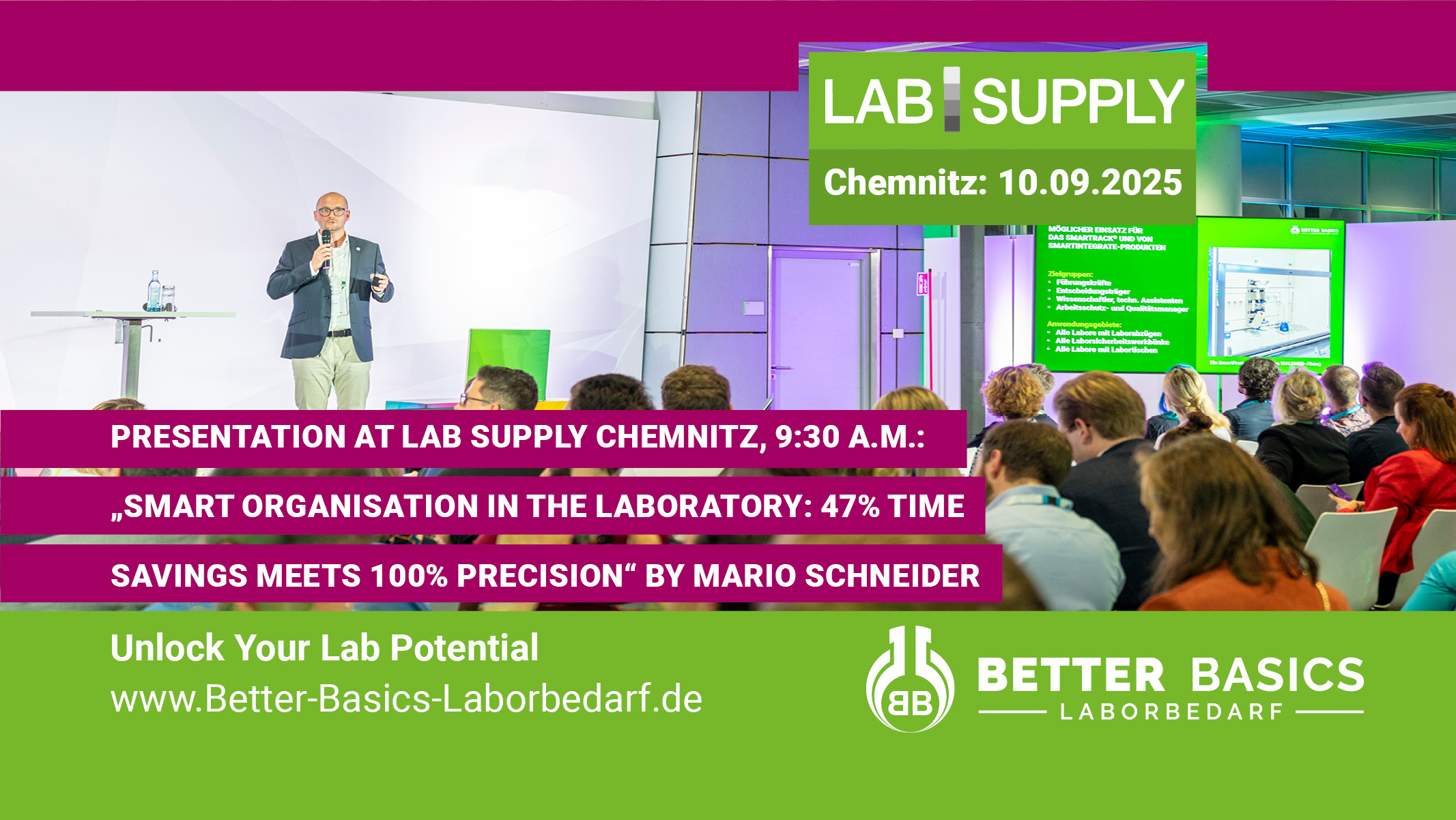 Presentation at LAB SUPPLY Chemnitz, 9:30 a.m.: "Smart organisation in the laboratory: 47% time savings meets 100% precision" by Mario Schneider