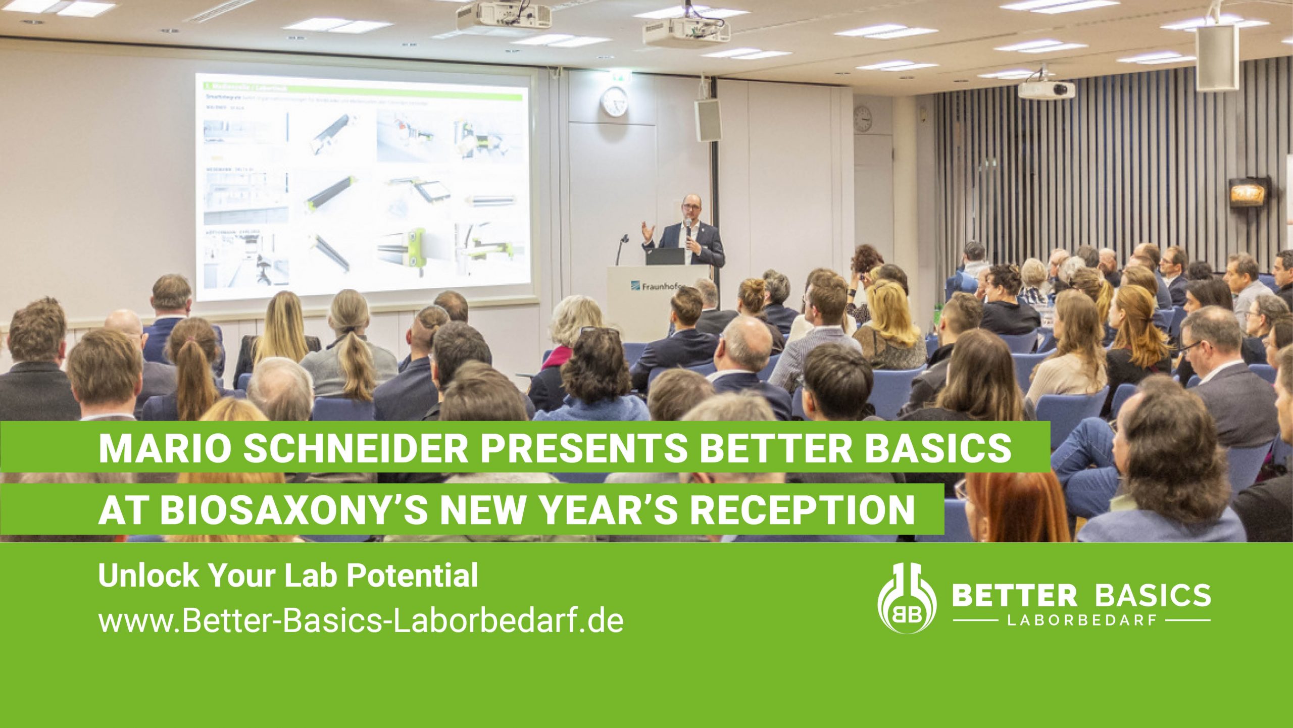On 20 January 2026, Mario Schneider, Managing Director of Better Basics Laborbedarf GmbH, presented the company’s innovative solutions for laboratory efficiency and workplace organisation at the New Year Reception of BioSaxony, held at the Fraunhofer Institute for Cell Therapy and Immunology (IZI) in Leipzig.